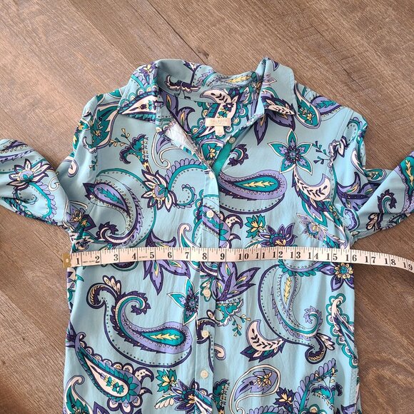 Talbots Petite US Sz P Paisley Print Long Sleeve Button Front Blouse *tiny flaw* - Picture 11 of 11